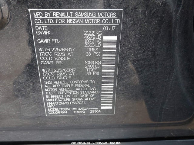 Nissan ROGUE SV 2017 KNMAT2MV8HP567024 Image 9