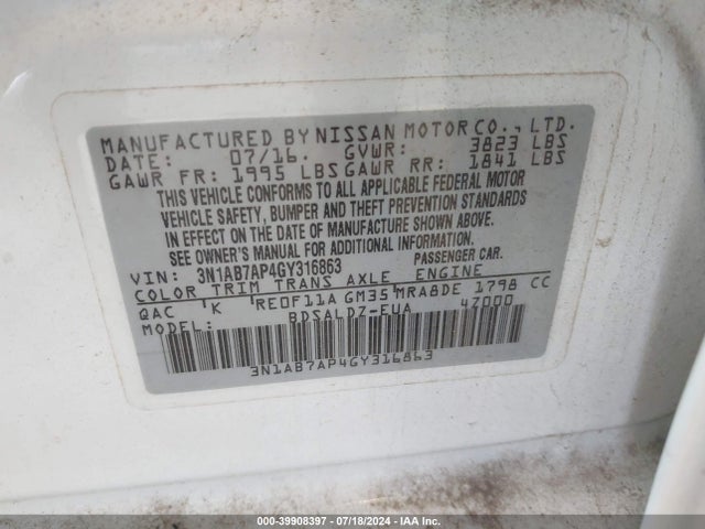 Nissan SENTRA SV 2016 3N1AB7AP4GY316863 Image 9