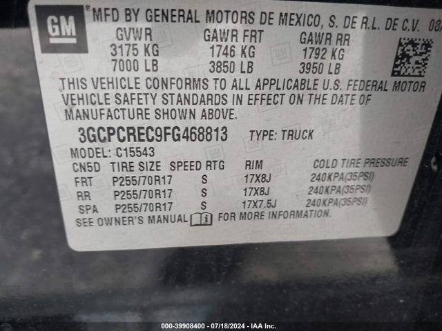 3GCPCREC9FG468813 Chevrolet Silverado 1500 1lt