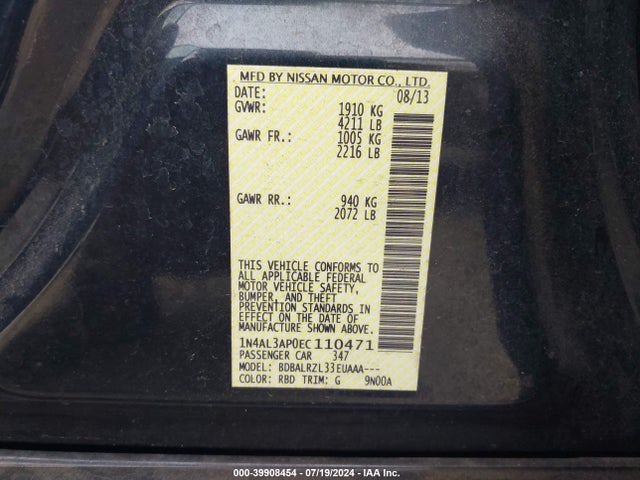 Nissan Altima 2.5 S 2014 1N4AL3AP0EC110471 Image 9