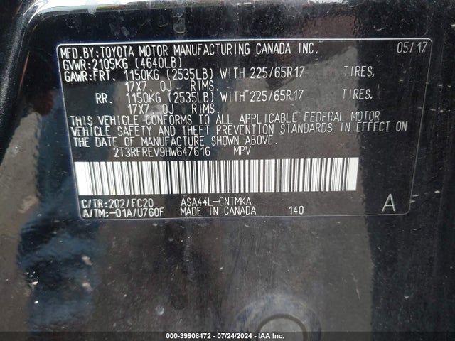 Toyota Rav4 Xle 2017 2T3RFREV9HW647616 Image 9