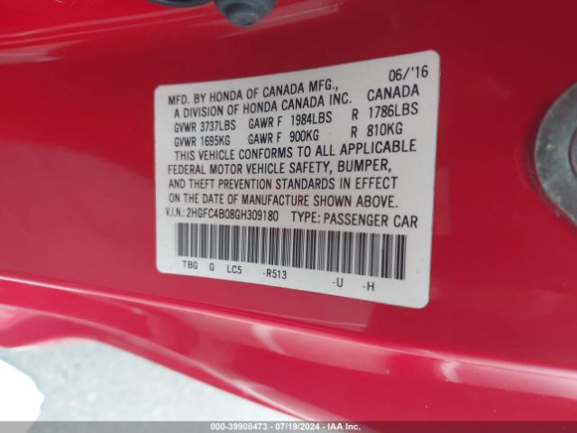 2HGFC4B08GH309180 Honda Civic Lx-p