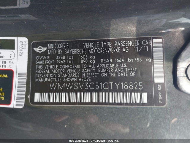 2012 MINI COOPER S WMWSV3C51CTY18825 Photo 8