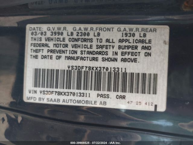 2003 SAAB 9-3 YS3DF78KX37013311 Photo 8