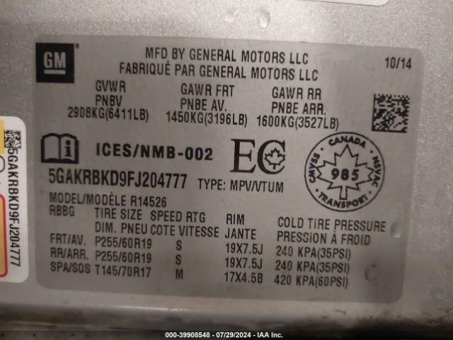 5GAKRBKD9FJ204777 Buick Enclave Leather