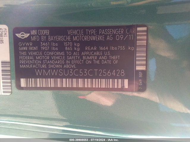 2012 MINI COOPER WMWSU3C53CT256428 Photo 8
