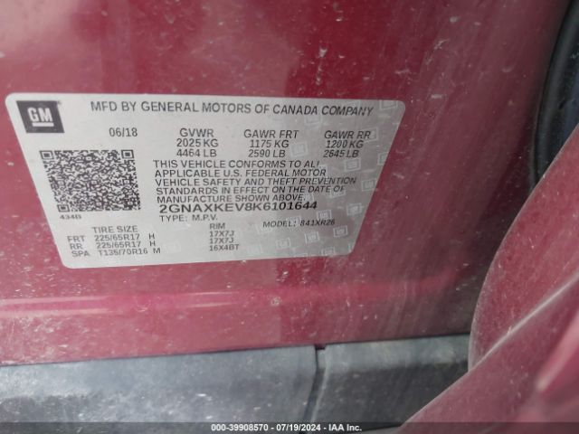 2GNAXKEV8K6101644 Chevrolet EQUINOX LT