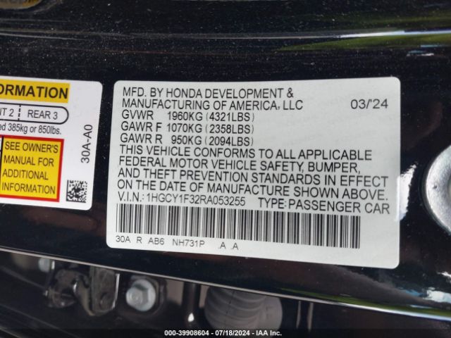 1HGCY1F32RA053255 Honda ACCORD EX