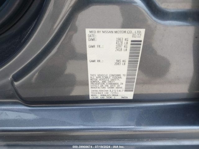 1N4BL4DV2NN325567 Nissan Altima Sv Fwd
