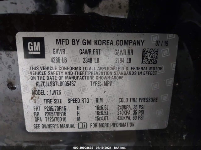 Chevrolet Trax Fwd Lt 2020 KL7CJLSB7LB005437 Image 9