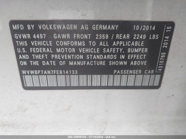 WVWBP7AN7FE814133 Volkswagen Cc 2.0t Sport