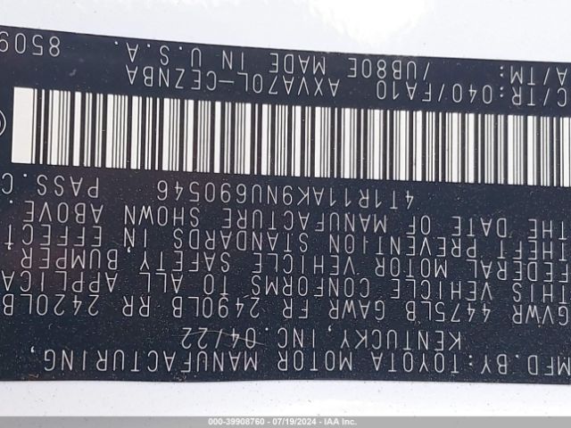 4T1R11AK9NU690546 Toyota CAMRY LE