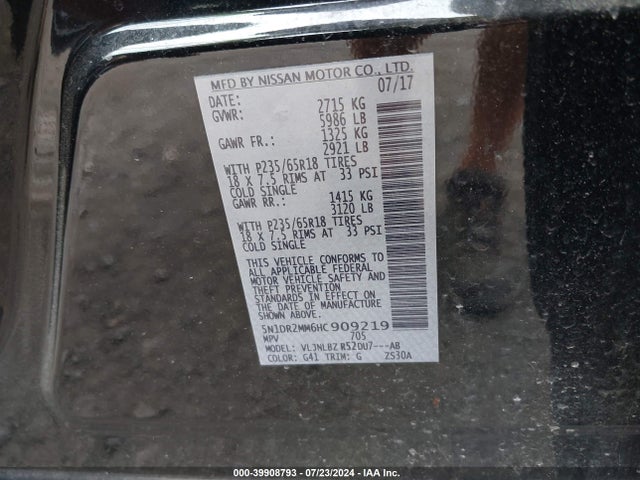 5N1DR2MM6HC909219 Nissan Pathfinder S