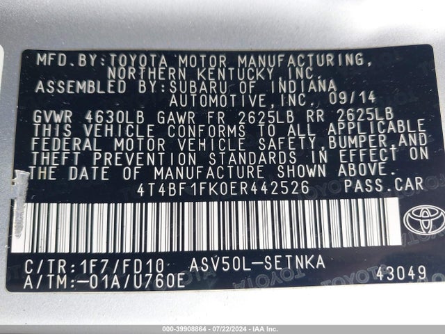 Toyota CAMRY LE 2014 4T4BF1FK0ER442526 Image 9