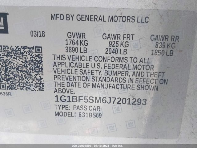 1G1BF5SM6J7201293 Chevrolet Cruze Premier Auto
