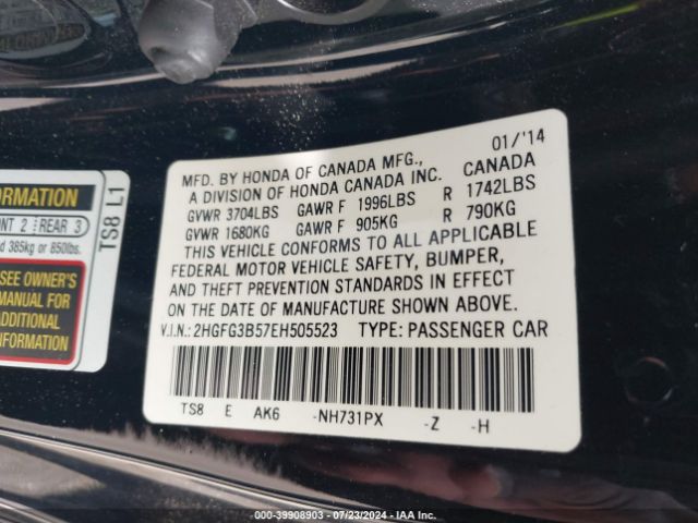 2HGFG3B57EH505523 Honda Civic Lx