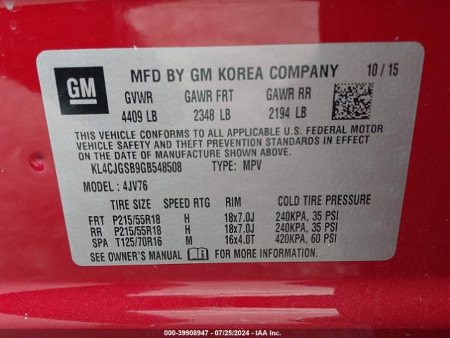 KL4CJGSB9GB548508 Buick Encore Leather