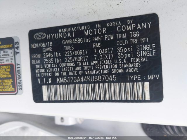 KM8J23A44KU887045 Hyundai TUCSON SE
