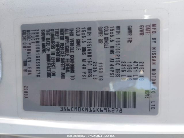3N6CM0KN1GK696278 Nissan NV200 SV