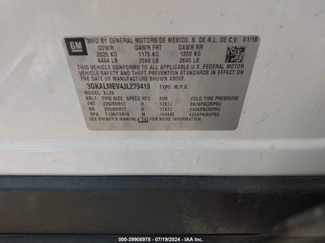 3GKALMEV4JL279419 GMC Terrain Sle