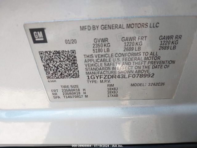 1GYFZDR43LF078992 Cadillac Xt4 Awd Premium Luxury