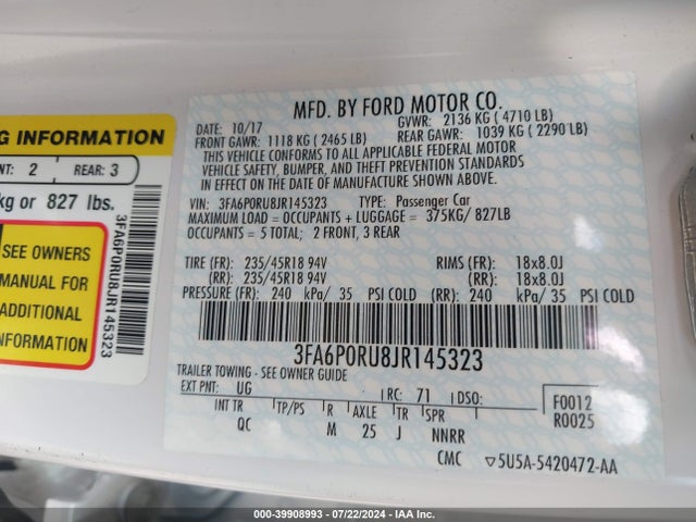 Ford Fusion Hybrid Platinum 2018 3FA6P0RU8JR145323 Image 9