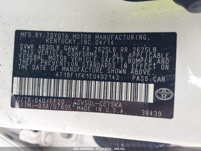 Toyota CAMRY SE 2014 4T1BF1FK1EU402143 Image 9