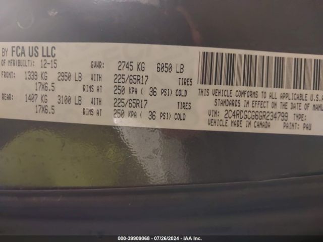 2C4RDGCG6GR234799 Dodge Grand Caravan Sxt