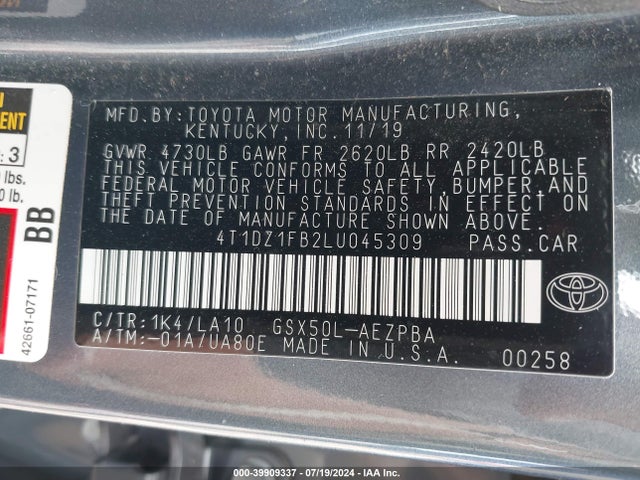 Toyota AVALON LIMITED 2020 4T1DZ1FB2LU045309 Image 9