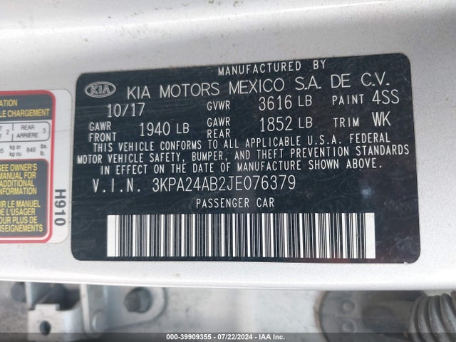 KIA RIO S 2018 3KPA24AB2JE076379 Image 9