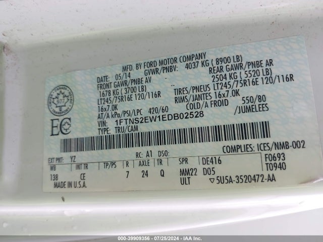 Ford E-250 Commercial 2014 1FTNS2EW1EDB02528 Image 9