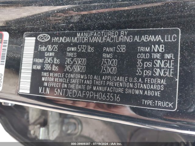 5NTJEDAF9PH063516 Hyundai Santa Cruz Limited