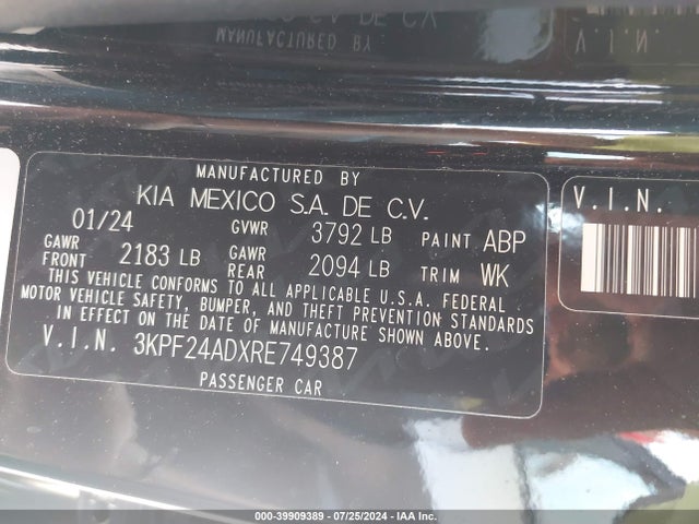 Продажа на аукционе авто 2024 Kia Forte Lxs, vin: 3KPF24ADXRE749387, номер лота: 39909389