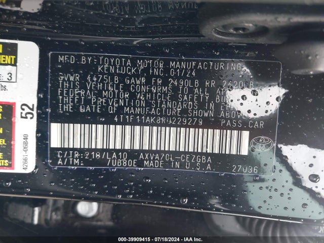 Toyota CAMRY XLE 2024 4T1F11AK8RU229279 Image 9