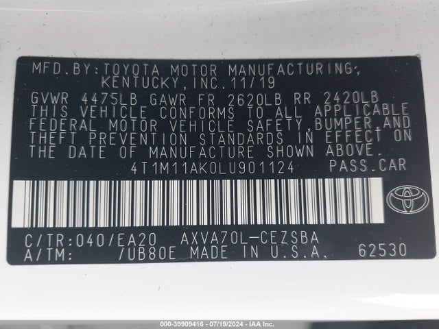 Toyota CAMRY SE 2020 4T1M11AK0LU901124 Image 9