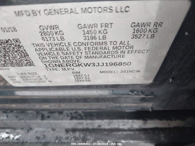 Chevrolet Traverse 1lt 2018 1GNERGKW3JJ196850 Image 9