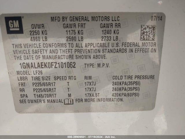 Chevrolet EQUINOX LS 2015 1GNALAEK0FZ101062 Image 9