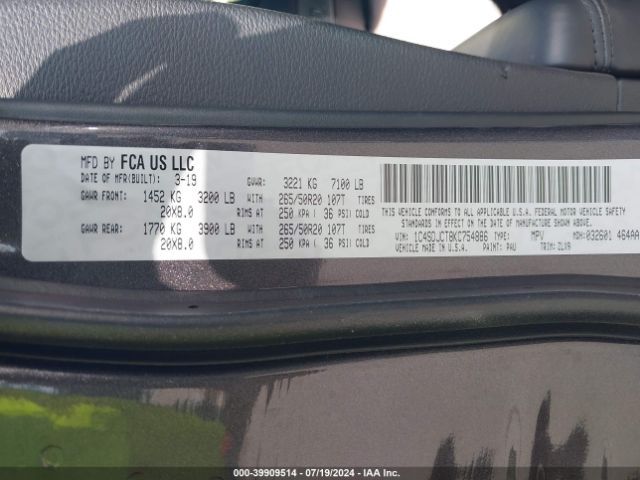 1C4SDJCT8KC754886 Dodge Durango R/t Awd