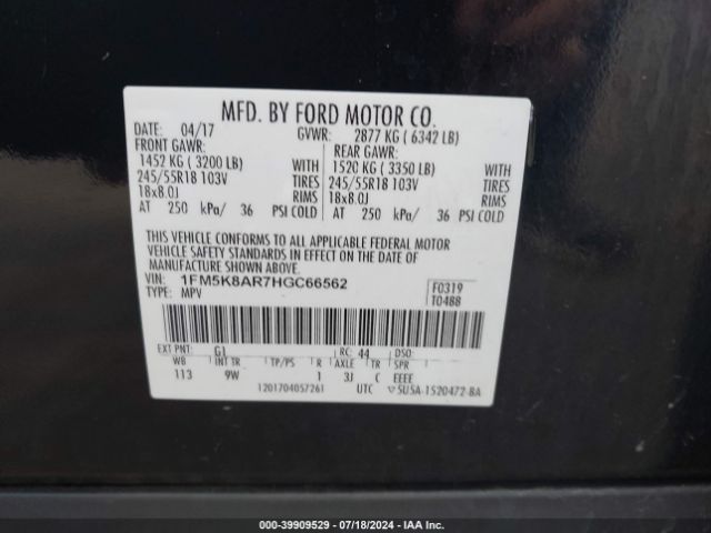 Ford Utility Police Interceptor 2017 1FM5K8AR7HGC66562 Image 9