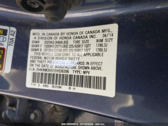 2HKRM3H51EH536396 Honda CR-V EX