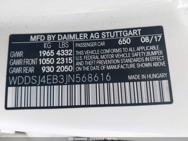 WDDSJ4EB3JN568616 Mercedes-Benz CLA 250