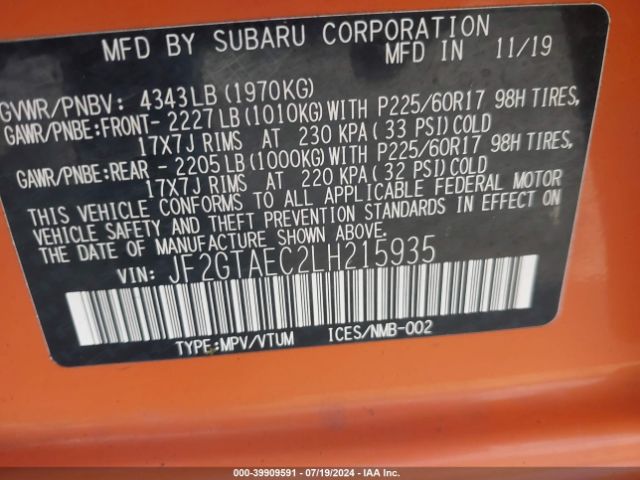 JF2GTAEC2LH215935 Subaru Crosstrek Premium