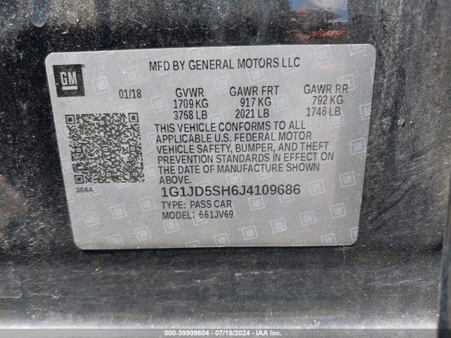 Chevrolet Sonic Lt Auto 2018 1G1JD5SH6J4109686 Image 9