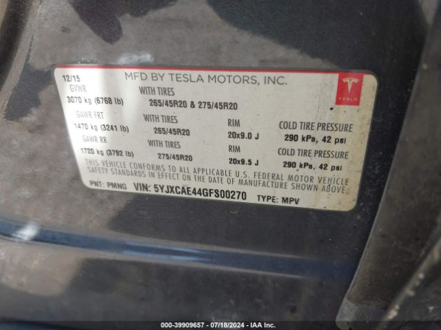 5YJXCAE44GFS00270 Tesla Model X 60d/p100d/p90d