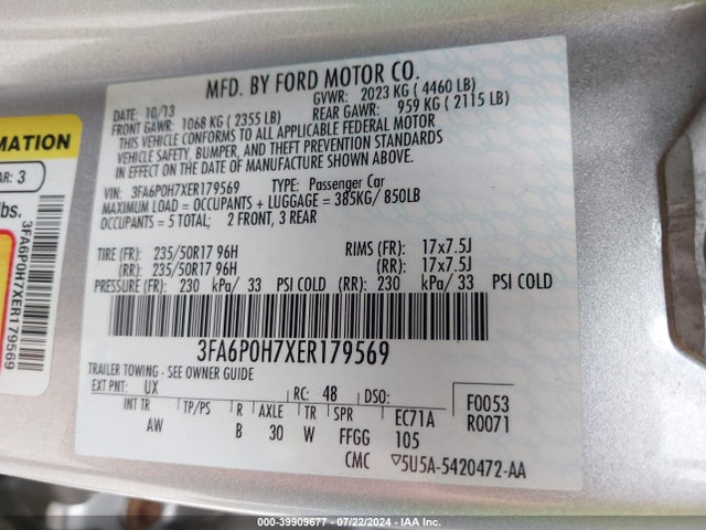 Ford FUSION SE 2014 3FA6P0H7XER179569 Image 9