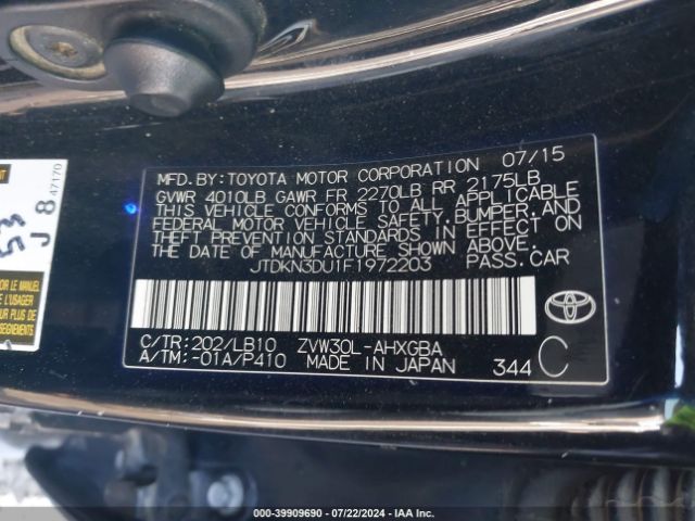 JTDKN3DU1F1972203 Toyota Prius Four