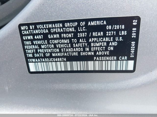 1VWAA7A32JC048874 Volkswagen Passat 2.0t R-line/2.0t S