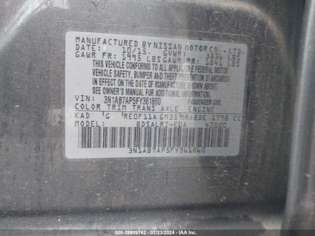 Nissan SENTRA SR 2015 3N1AB7AP5FY361860 Image 9