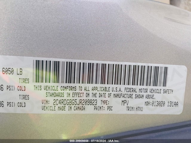 Dodge Grand Caravan Se 2018 2C4RDGBG5JR209823 Image 9