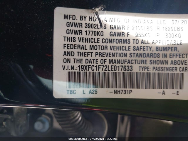 Honda Civic Ex-l 2020 19XFC1F72LE017633 Image 9